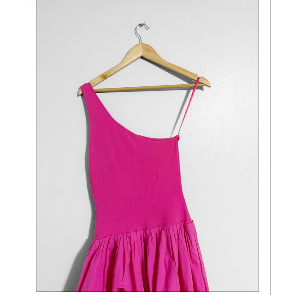 Derek Lam Pink Bubble Hem One Shoulder Midi Dress - Picture 3 of 10